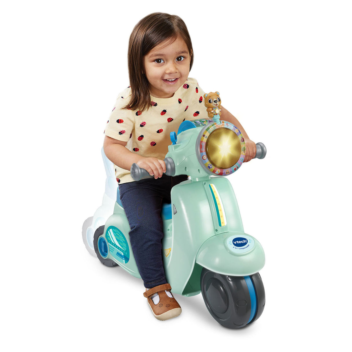 Vtech 2in1 corriendo scooter azul