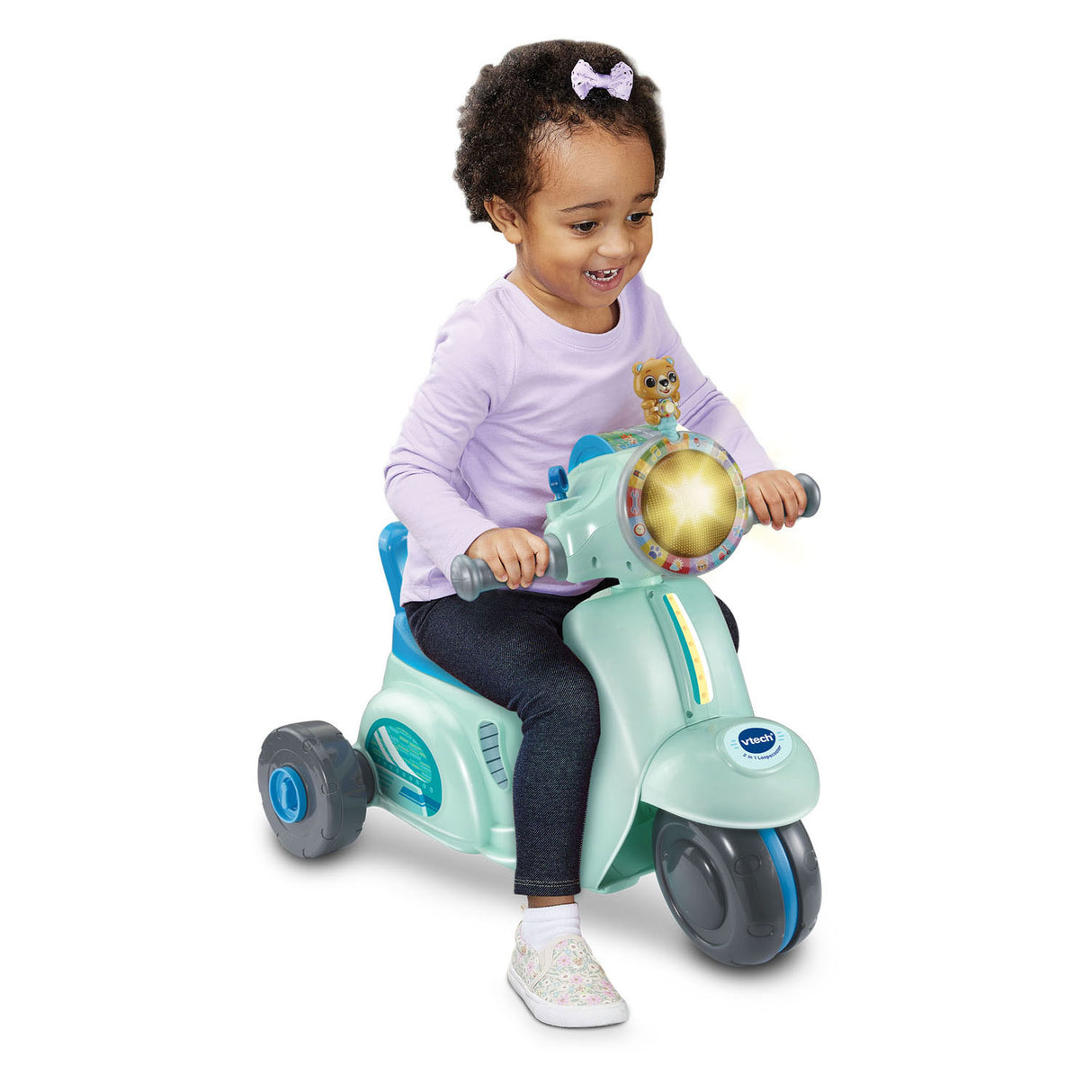 Vtech 2in1 corriendo scooter azul