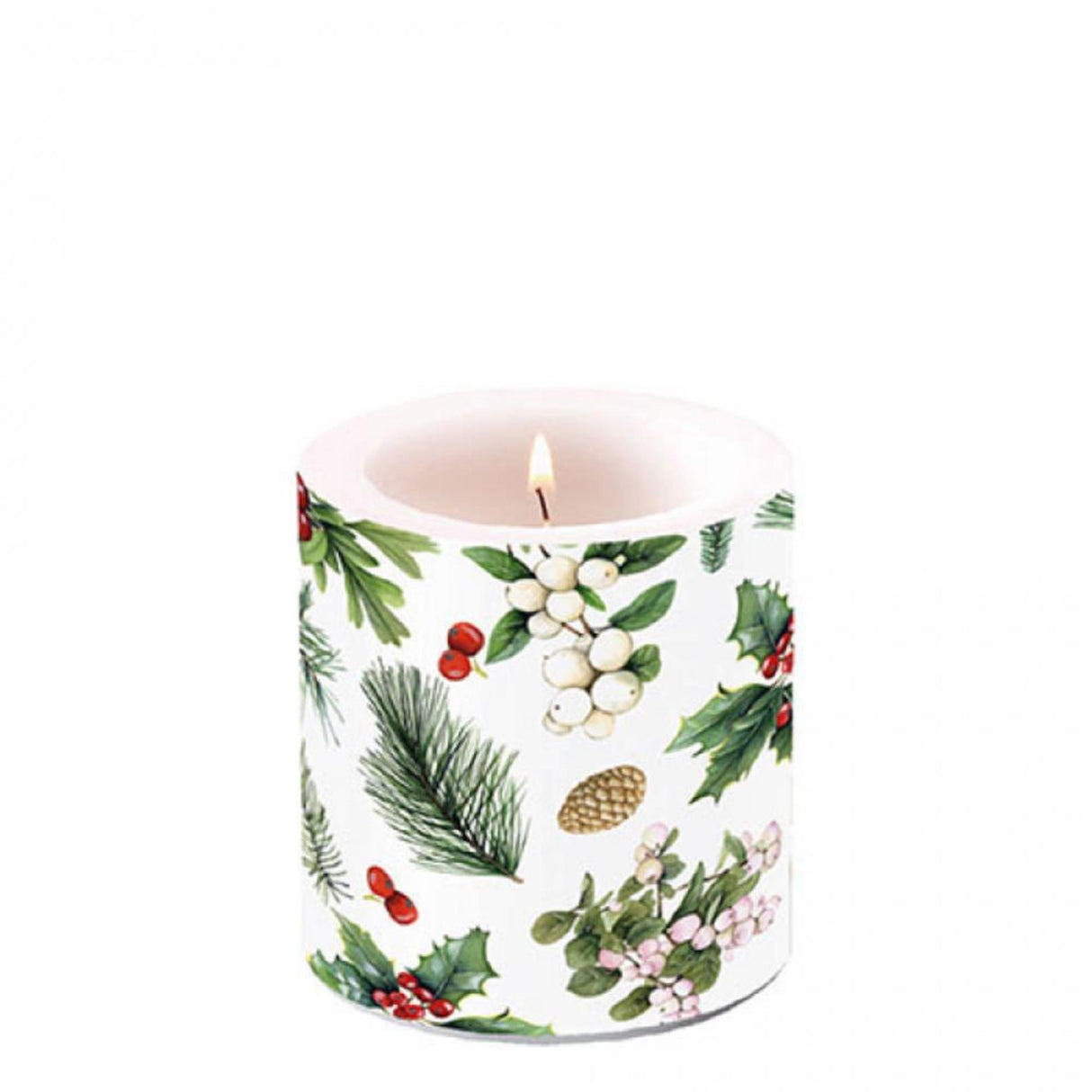 Ambiente candle small winter greenery white