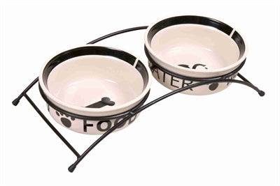 Trixie Food Bowl Drinking Bin Set Spis på føttene White Black