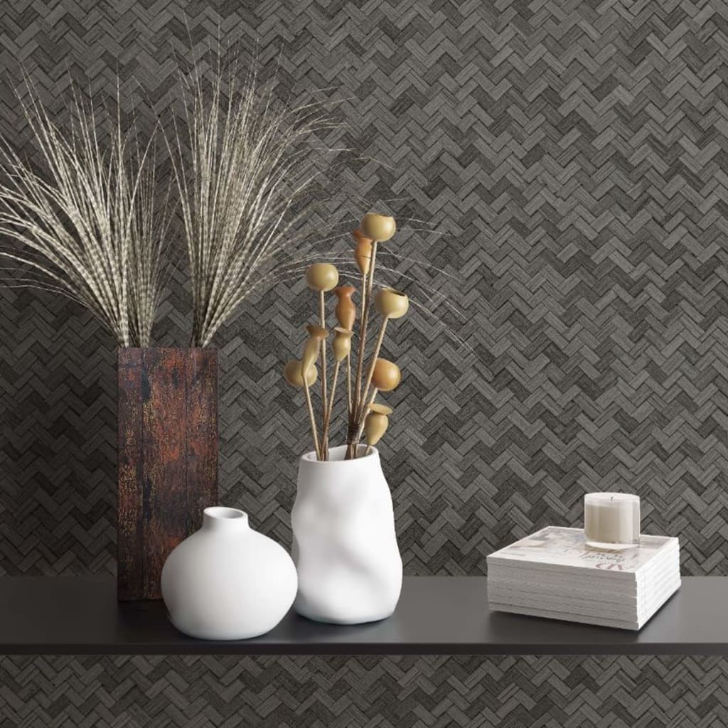 North Wall Noordwand tapeta botanica Rattan Wickerwork Black and Grey