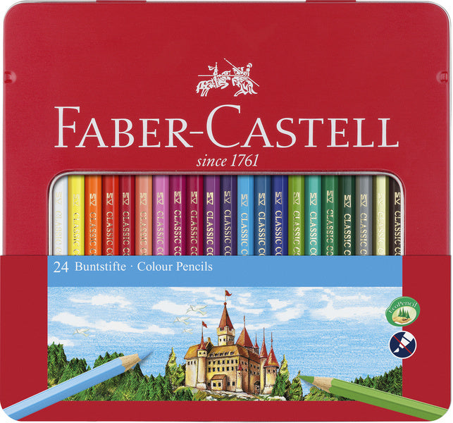 Faber Castell Faber Castell FC-115824 Pencil colorato Pencil Faber-Castell Castle Cascia di metallo esagonale con 24 pezzi