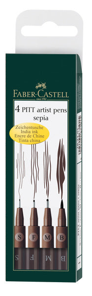 Faber Castell FC-167101 Zeichenmarker Faber-Castell Pitt Artist Pen 4-teiligen Beutel Dark Sepia