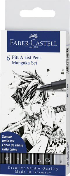 Faber Castell FC-167124 Sign Marker Faber-Castell Pitt Artist Pen Mangaka 6-stycke Penny Black