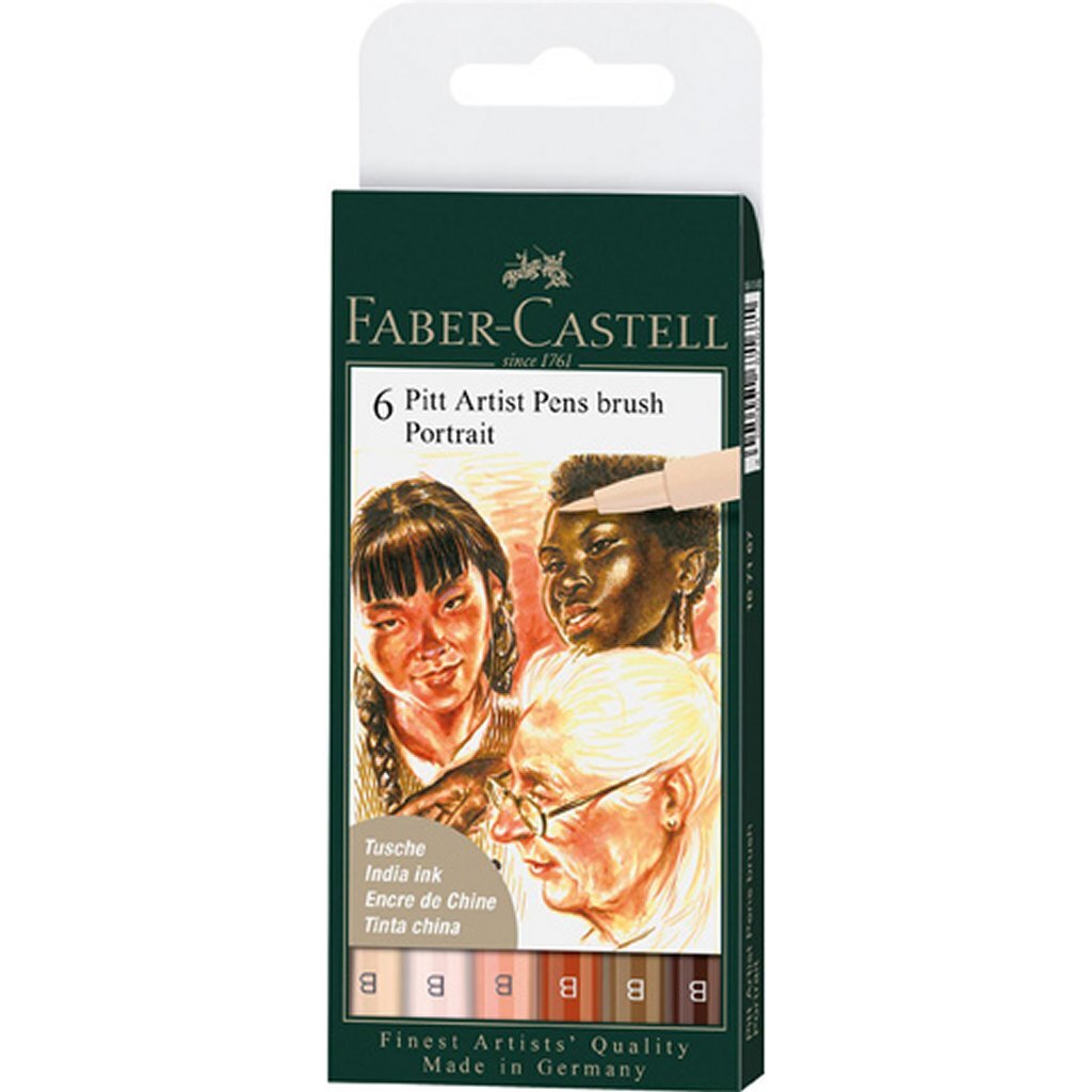 Faber Castell FC-167167 Pitt Artist Pens Brush Portrait 6 Pieces