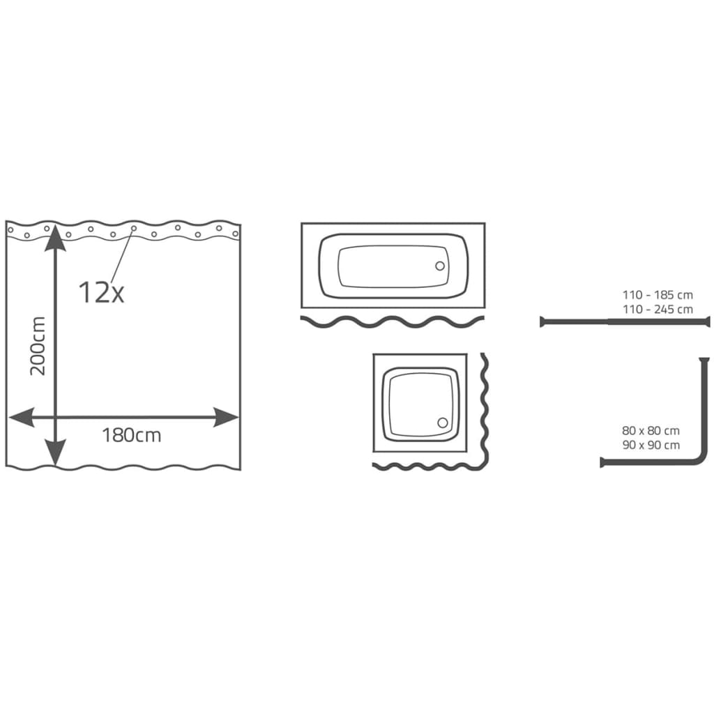 Rideau de douche Ridder Ridder Brilliant 180x200 cm