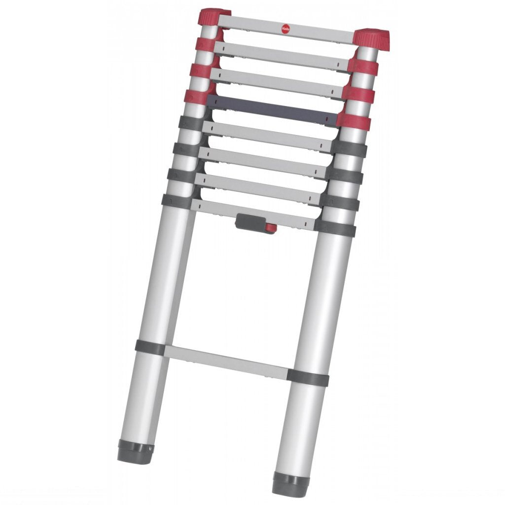 Hailo T80 Aluminium-Teleskopleiter 11 Stufen + Stabilisierungsstange 103-322 cm