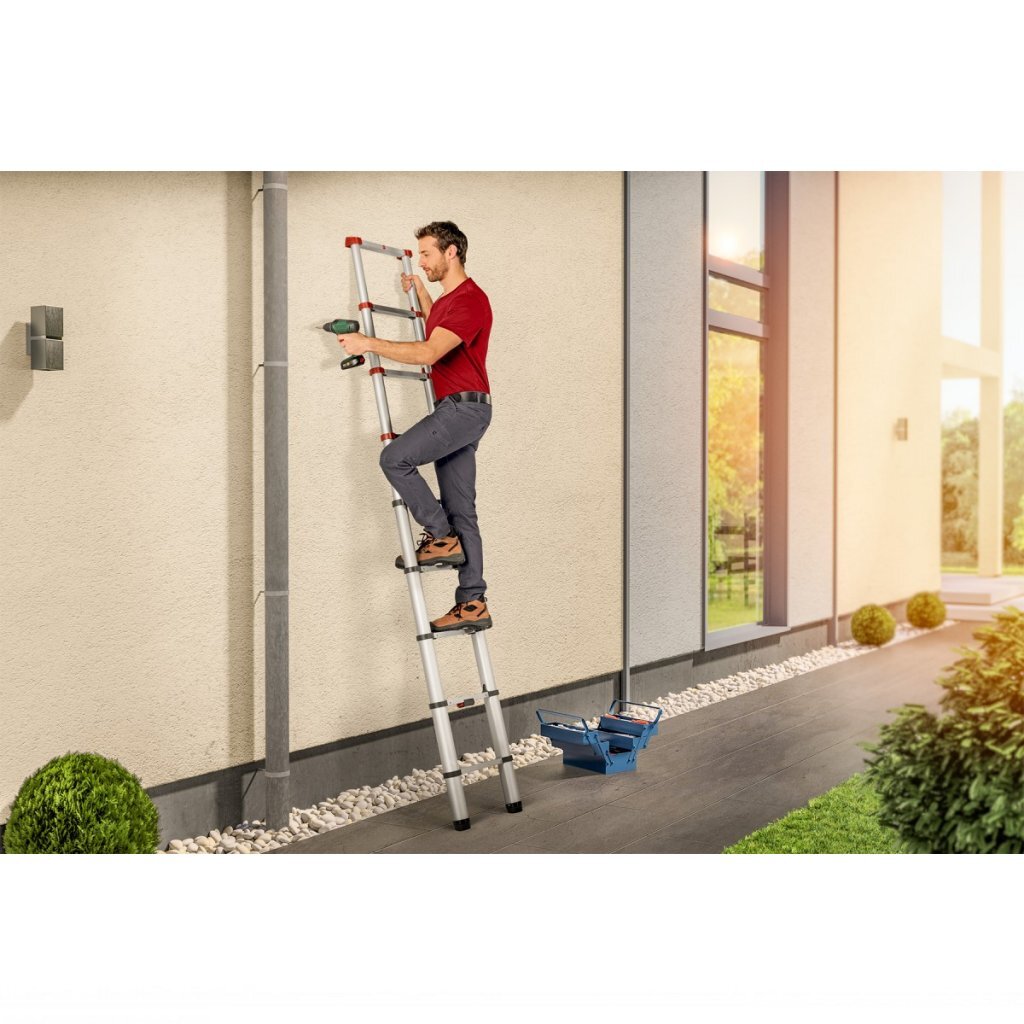 Hailo T80 Aluminium Teleskopisk stige 11 trinn + Stabiliseringsstang 103-322 cm