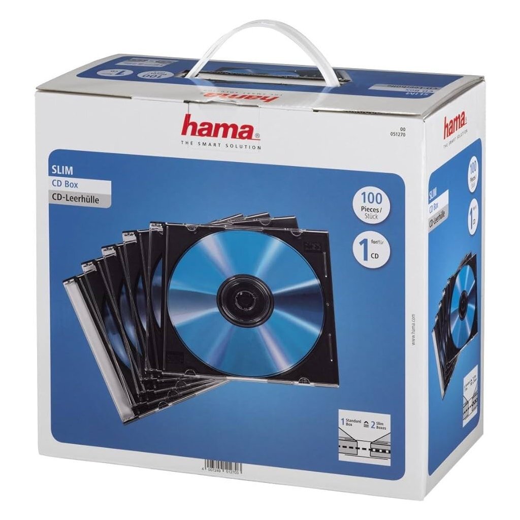 Hama CD Slim Box 100 stykker sort tranpant