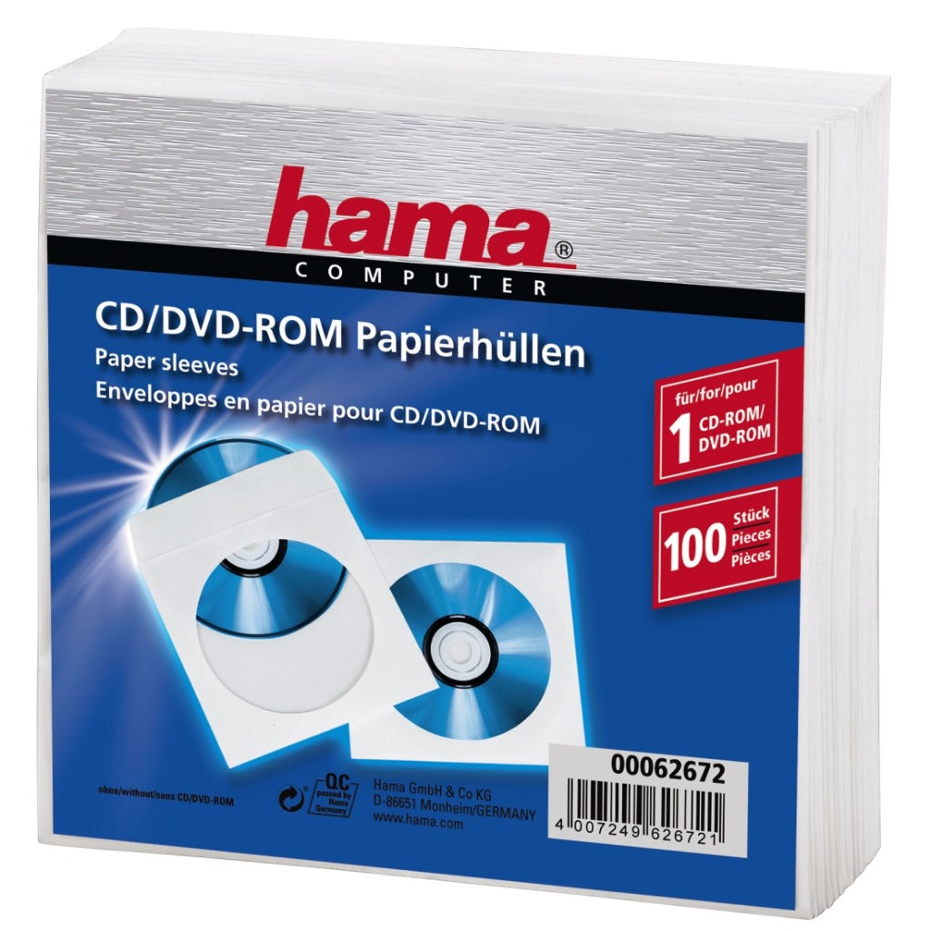 HAMA CD DVD -skydd ärmar papper Vitt 100 stycken