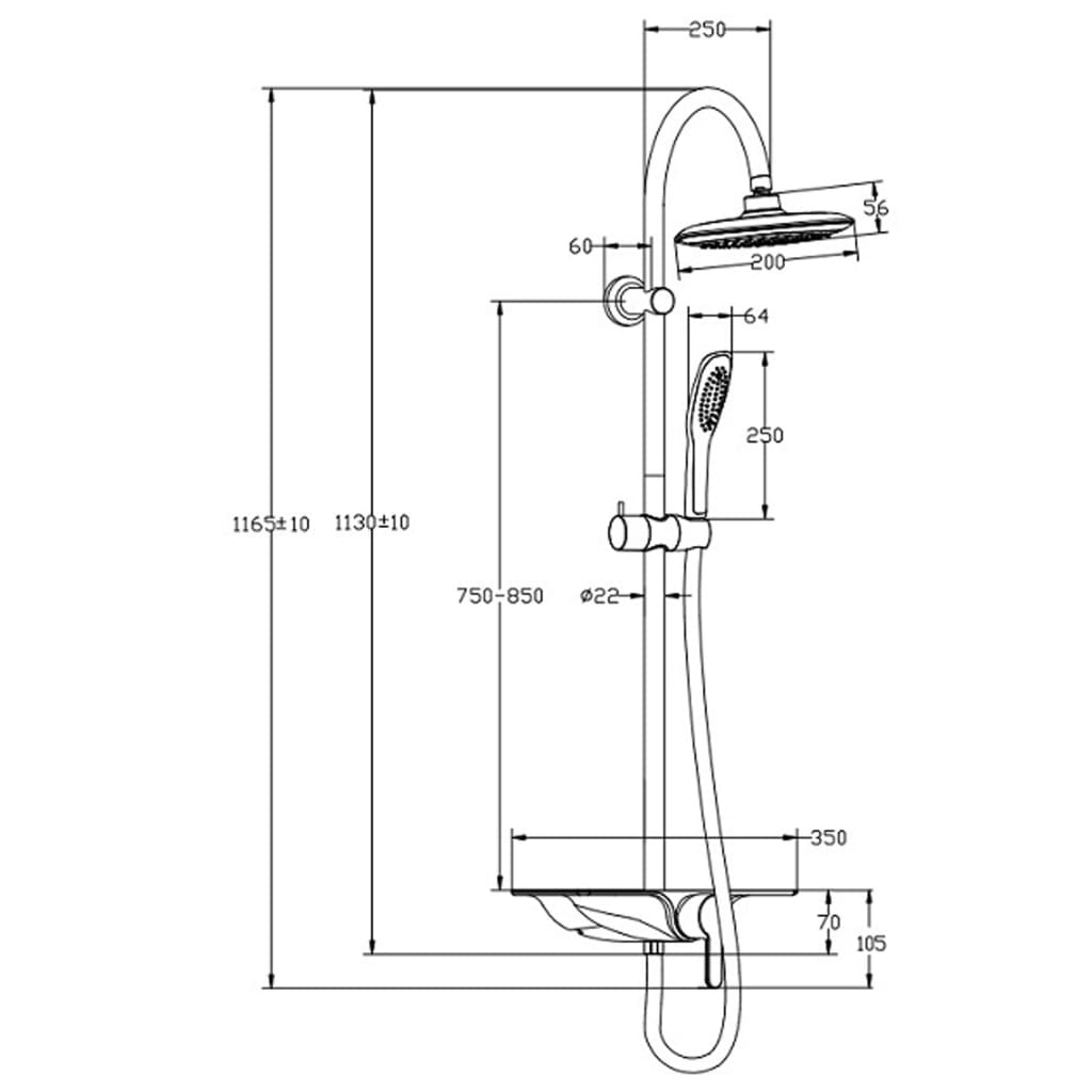 Schüte Schüte Rain Shower Set med Mixer Tap og Plateau Waterway Chrome-White