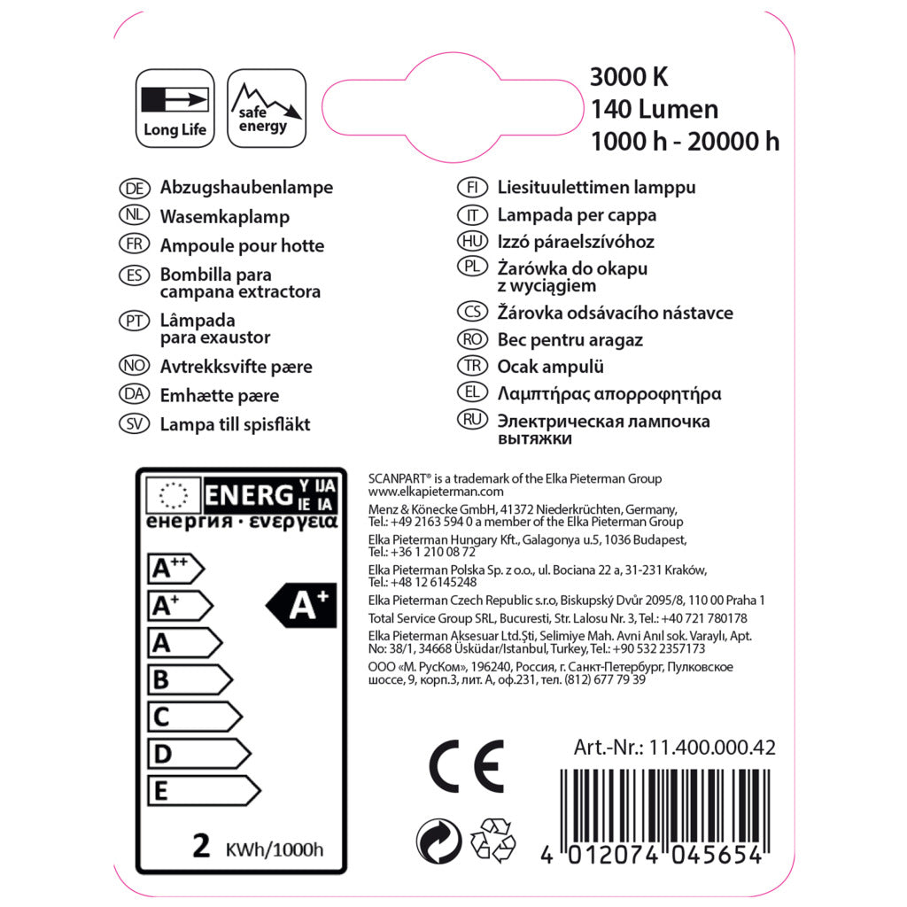 Scanpart Extractor chaplamp E14 20W LED T26