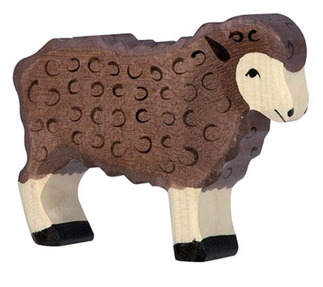 Holztiger Schof, stänneg, schwaarz. 10 cm.