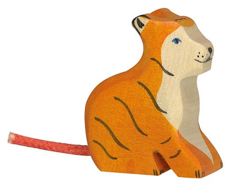 Holztiger tiger, small, sitting. 6 cm.