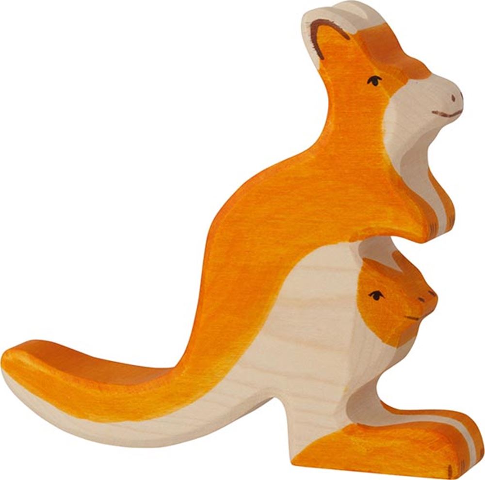 Holztiger kangaroo with cubs. 15 cm.