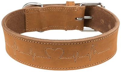 Trixie collar dog rustic fat leather heartbeat brown