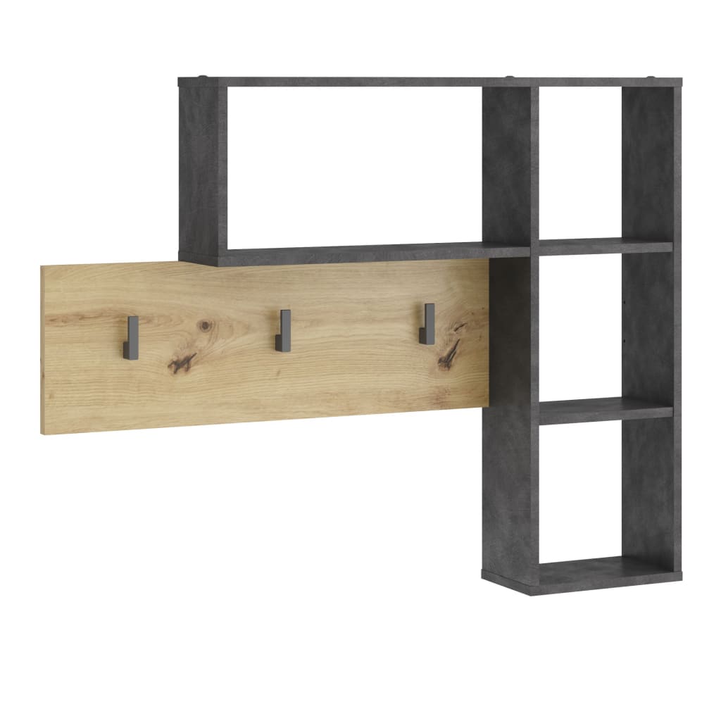 Rack de manteau mural FMD FMD avec 4 compartiments ouverts d'anthracite et de couleur de chêne