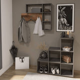 Rack de manteau mural FMD FMD avec 4 compartiments ouverts d'anthracite et de brun foncé