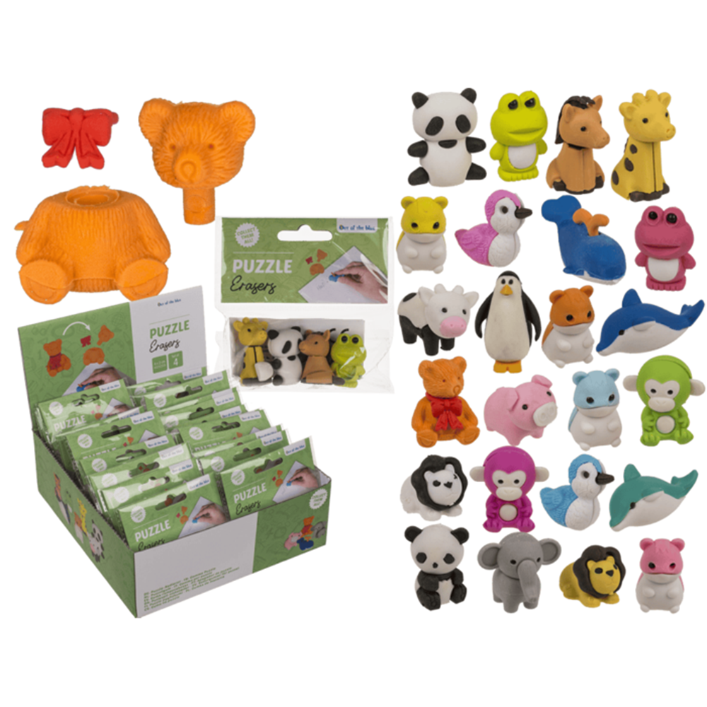 Dsp puzzle eraser animals. 4 ass in bag. approx