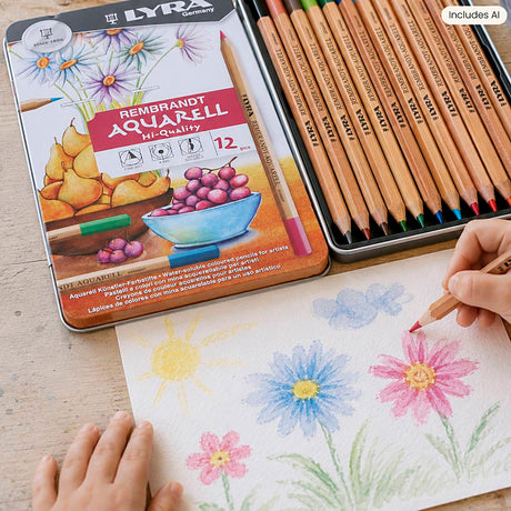 Lápis aquarela Lyra rembrandt, diversas cores, 12 peças, 1 caixa