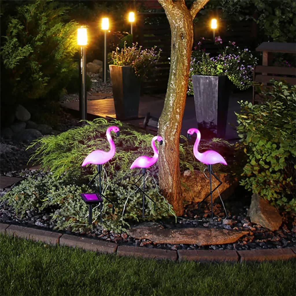 HI HI Grondpinnen 3 st solar LED flamingo