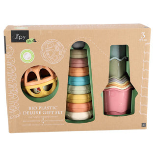 Jipy bioplast deluxe presentset stapling torn bad stapling koppar och lek skallra boll 3 stycken