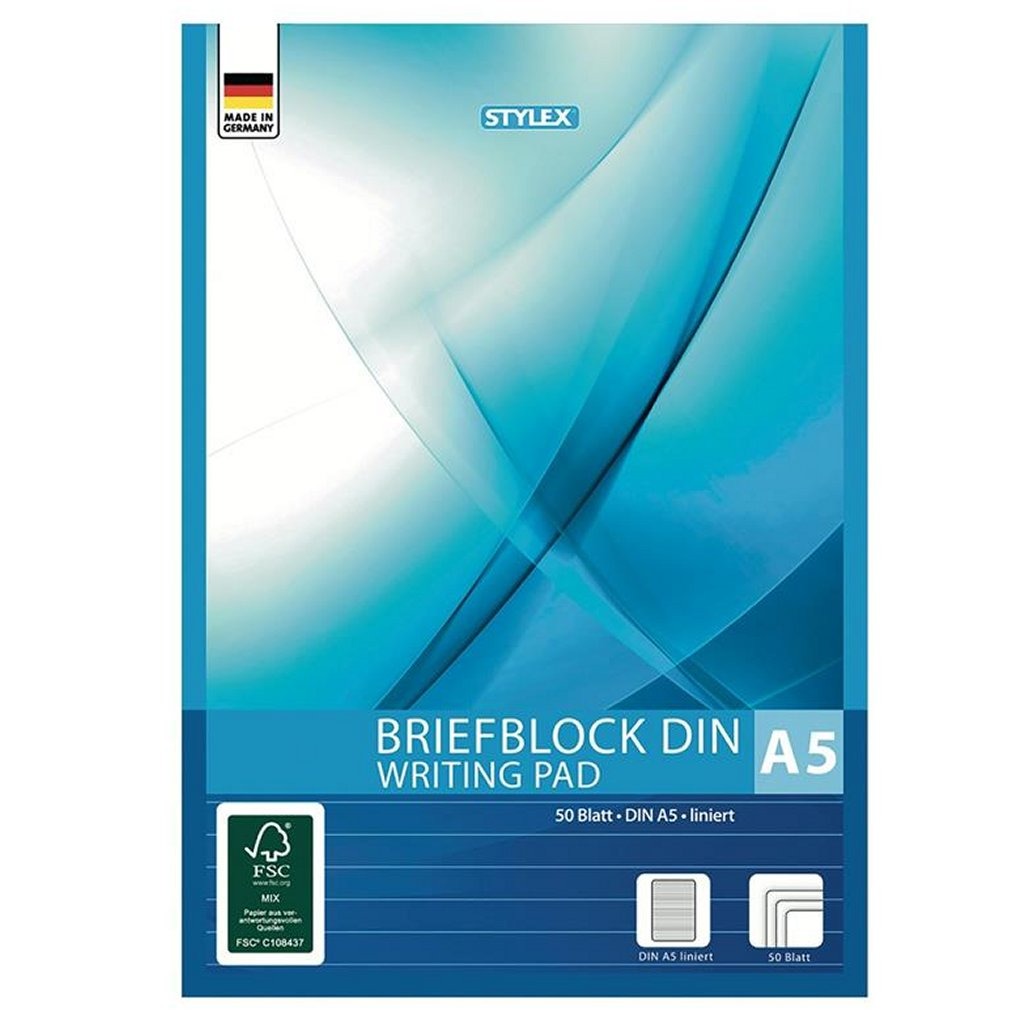 Stylex A5 Writing Block con righe 50 pagine