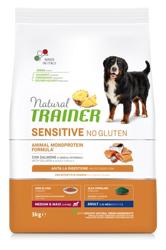 Naturlig trener hund voksen medium maxi sensitiv laks gluten -gratis