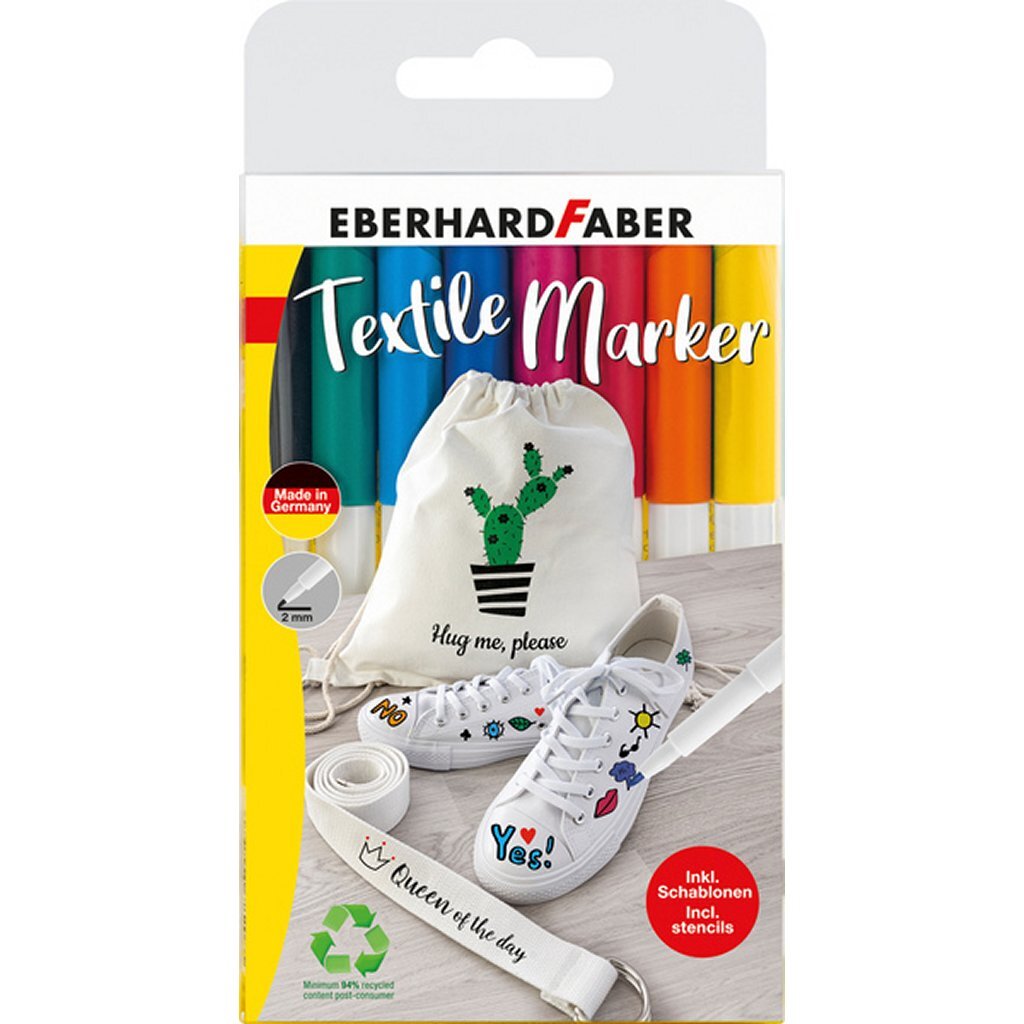 Eberhard Faber Eberhard Faber Textielmarker 8 pieces in case + 4 stencils with templates