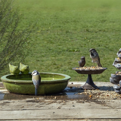 Best for birds Vogelbad rond keramiek groen