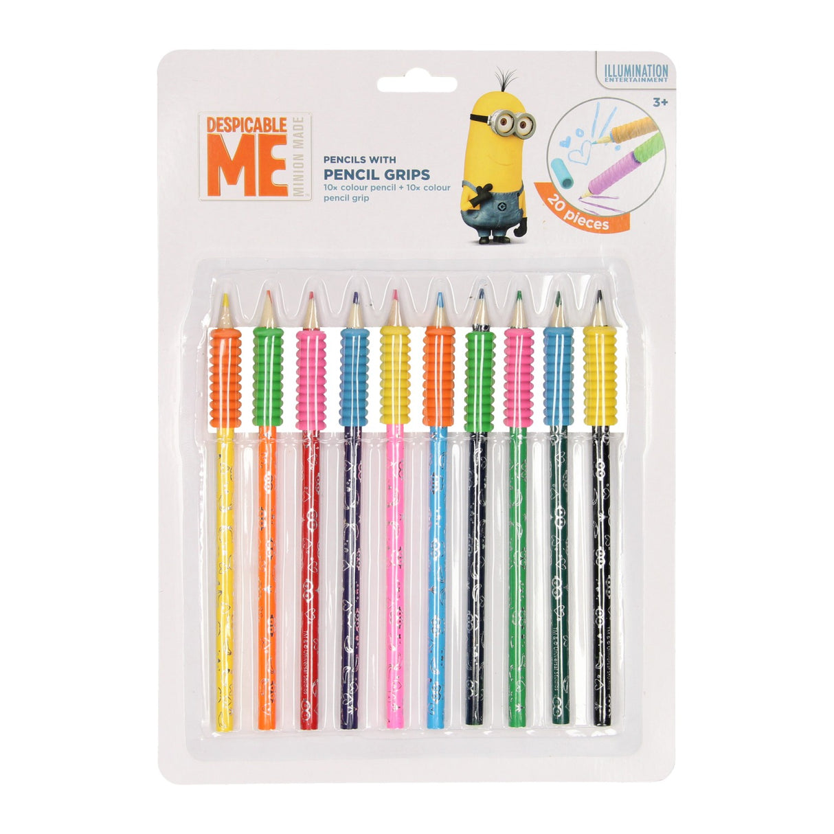 Wooden colored pencils minions with grip, 10st.