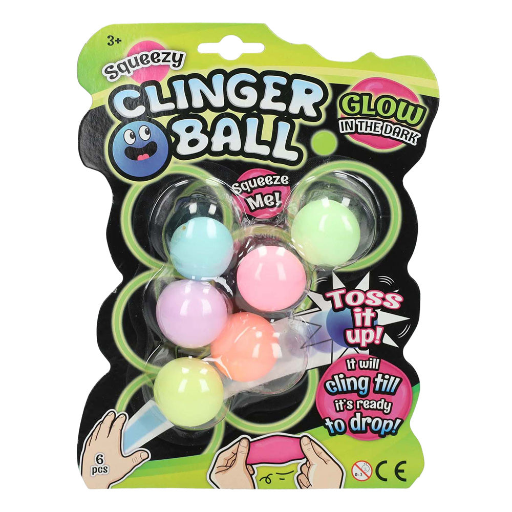 Squeeze ball sticky wall glow in the dark, 6pcs