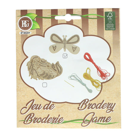 Embroidery kit wood - incl. 3 colors yarn and needle