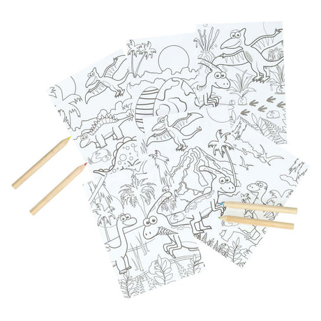 Dino coloring set 6 coloring pages and 4 coloring pencils