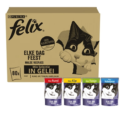 Felix Pouch Feast hver dag i Jelly Tuna Cod Cow Chicken