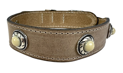 Sazzz Kragen Hund Boho Schatzstein Vintage Leder Beige