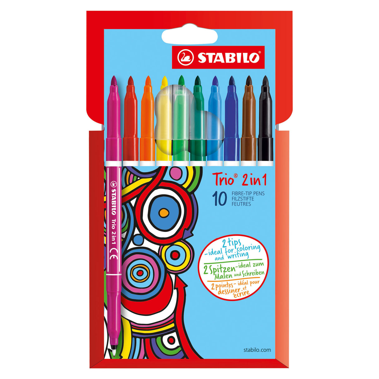 Stabilo Trio 2 in 1 felt -tip pen and fineliner in a set of 10 pieces