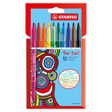 Stabilo Trio 2 en 1 Felt -tip Pen et Fineliner dans un ensemble de 10 pièces