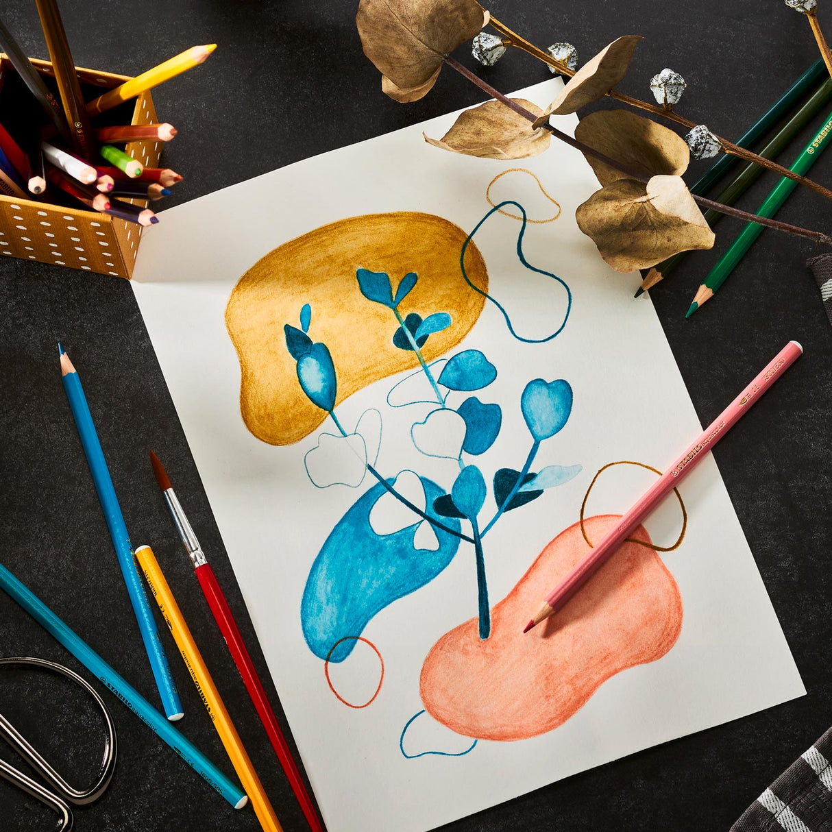 Stabilo 12 aquacolor colored pencils in metal box