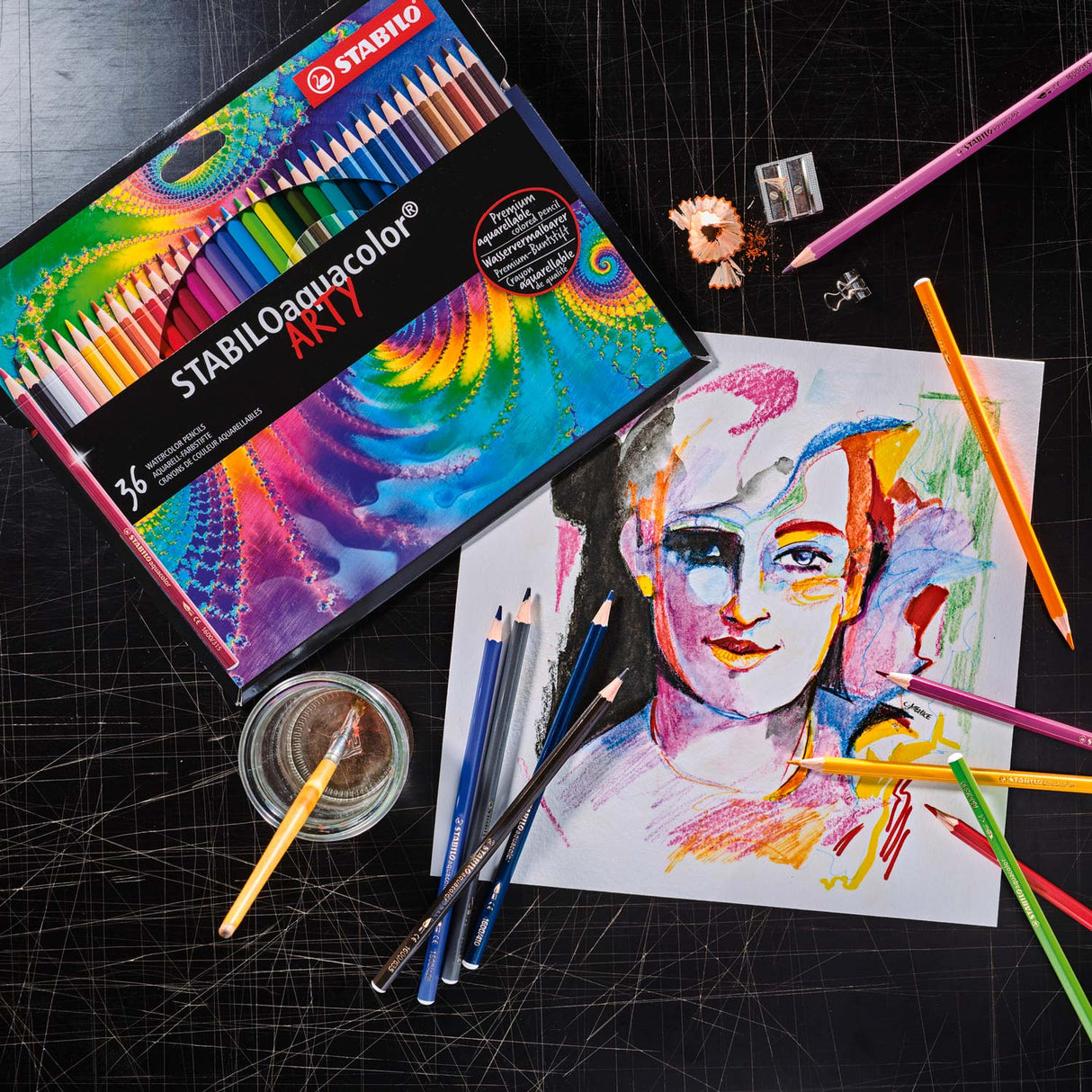 Stabilo 12 aquacolor colored pencils in metal box