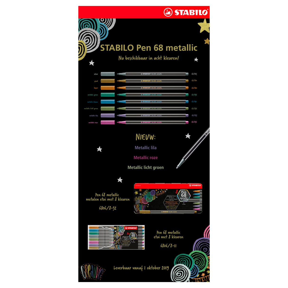 Stabilo Pen 68 Metallic Felt -Tip stylos, 8e.