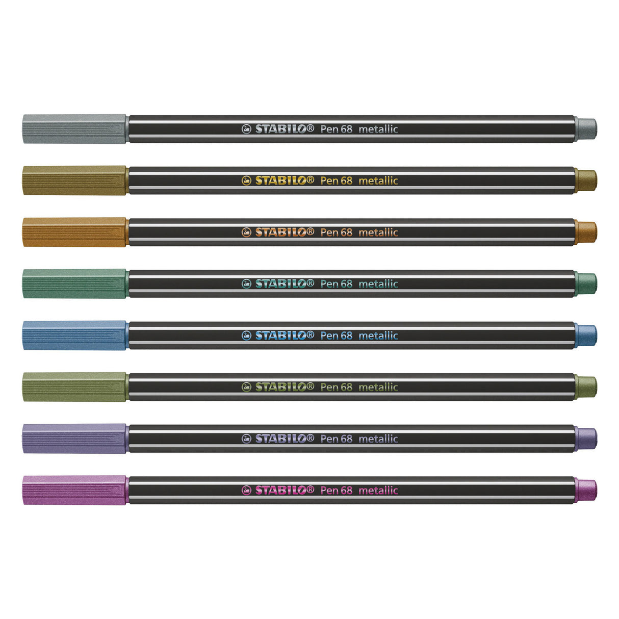 Stabilo Pen 68 Metallic Metal Box Felt -Tip stylos, 8e.