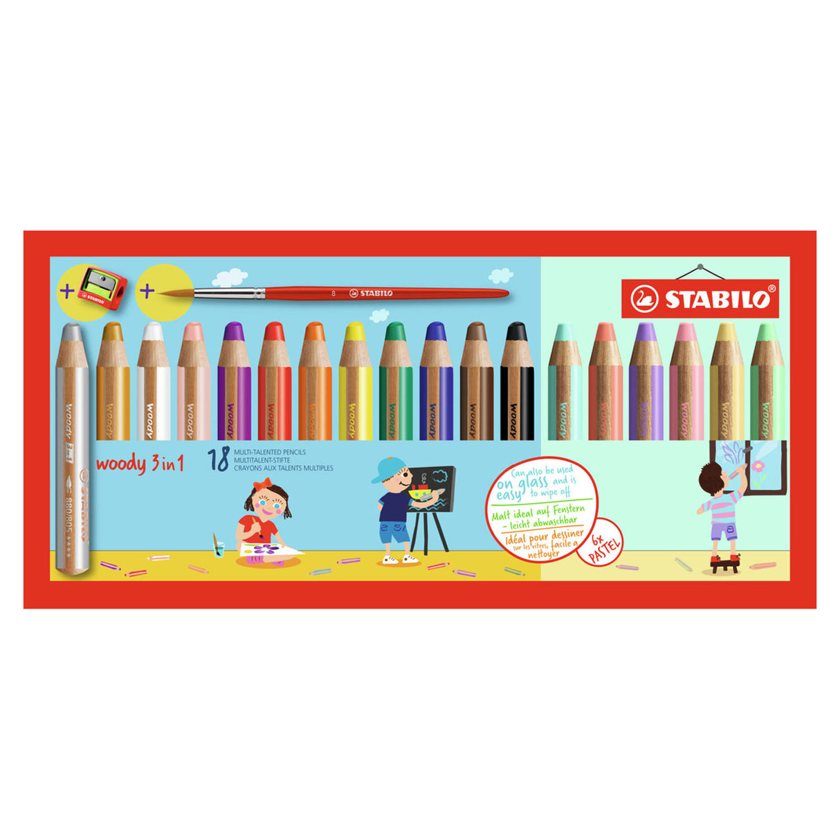 Stabilo Woody 3in1 matite - 18 colori + Slefers a matita