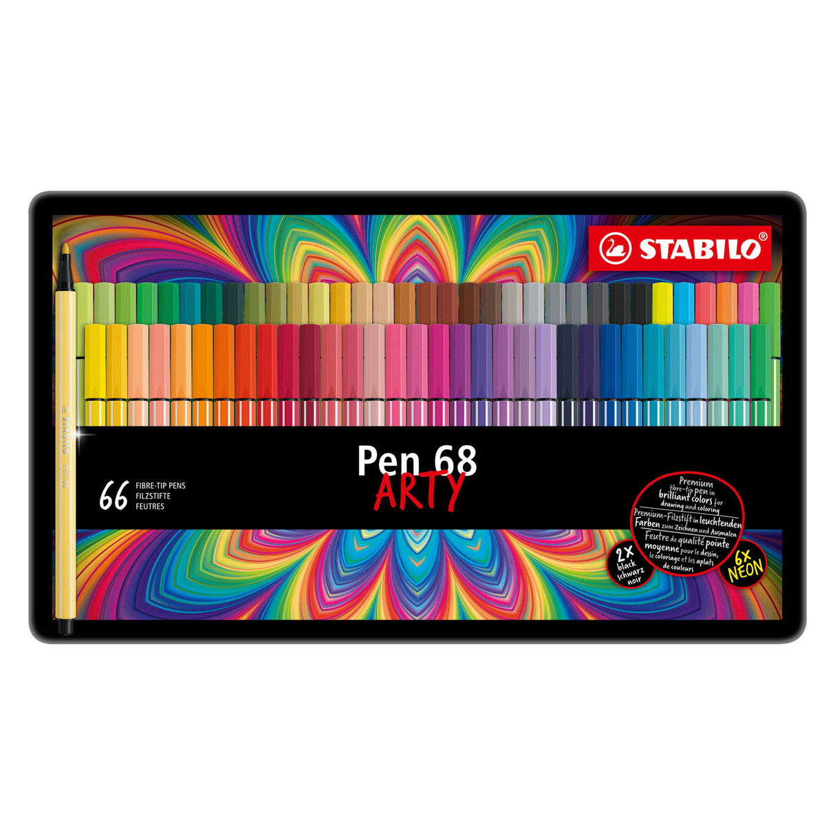 Stabilo Pen 68 Arty Metal Box Felt -Tip Pen, 66st.