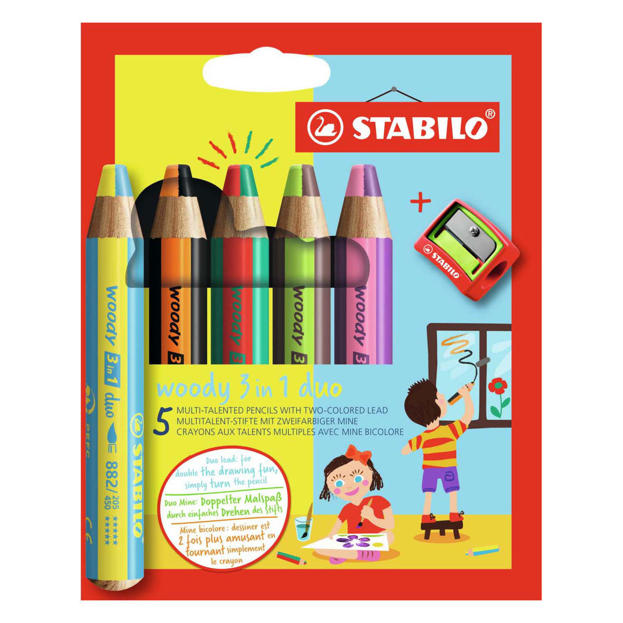 Stabilo Woody 3in1 Duo med en blyant skarpere, 6dlg.