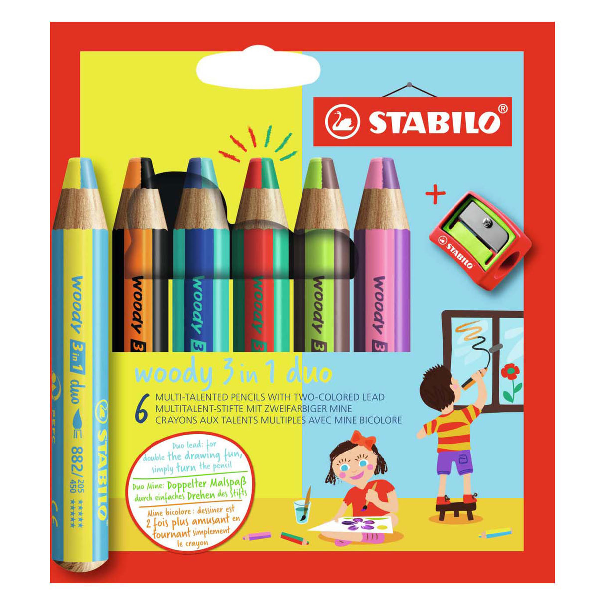 STABILO WOODY 3IN1 Duo con un lápiz Sharper, 7dlg.