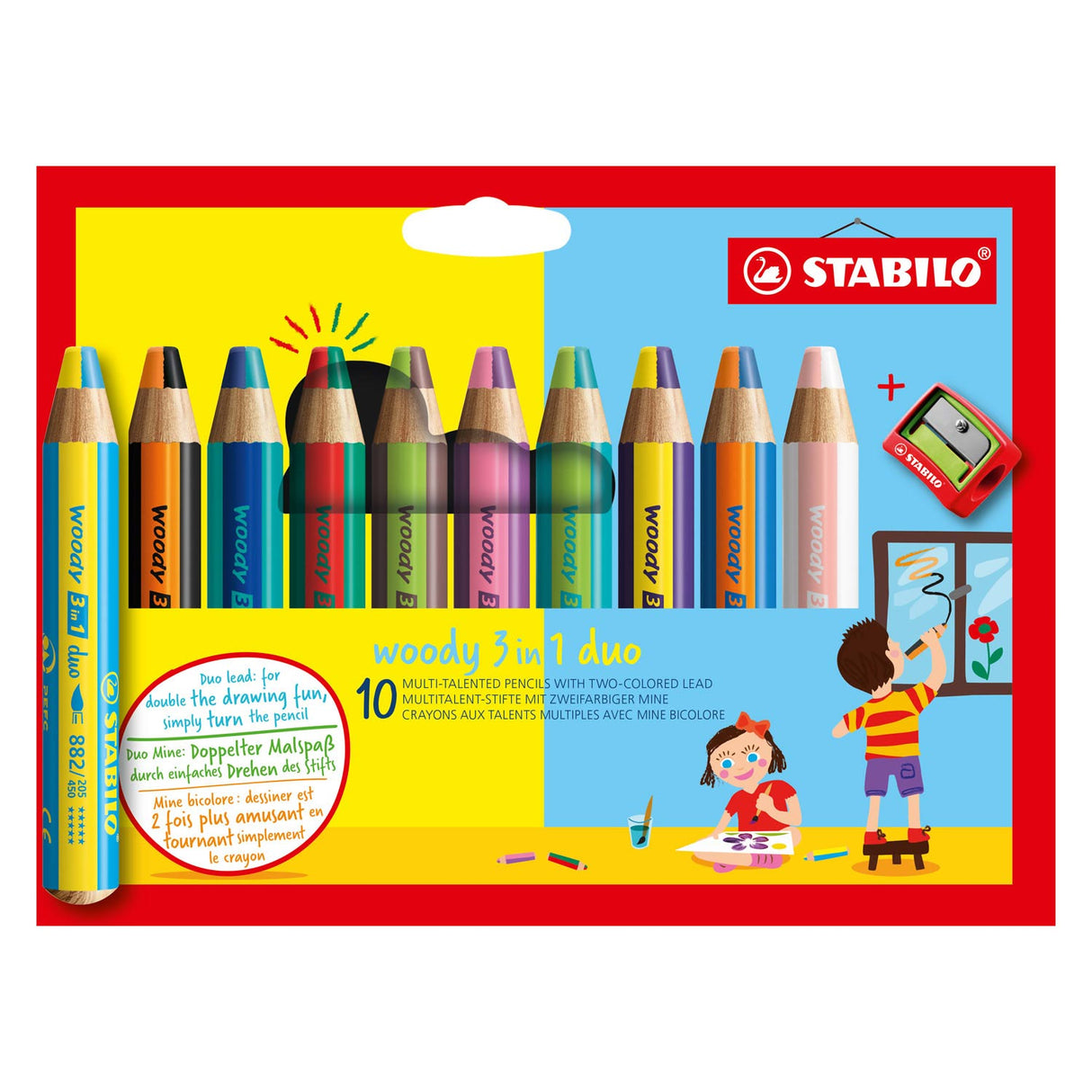 Stabilo Woody 3in1 Duo med en blyant skarpere, 11dlg.