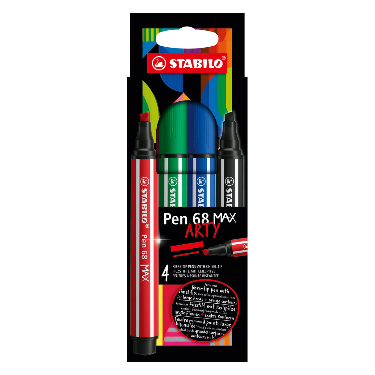 Stabilo Pen 68 Max Arty Filz -Tip Stift mit dickem Meißel Peak 4 Farben