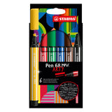 Stabilo Pen 68 Max Arty Felt -tip pen med tyk mejsel Peak 6 farver