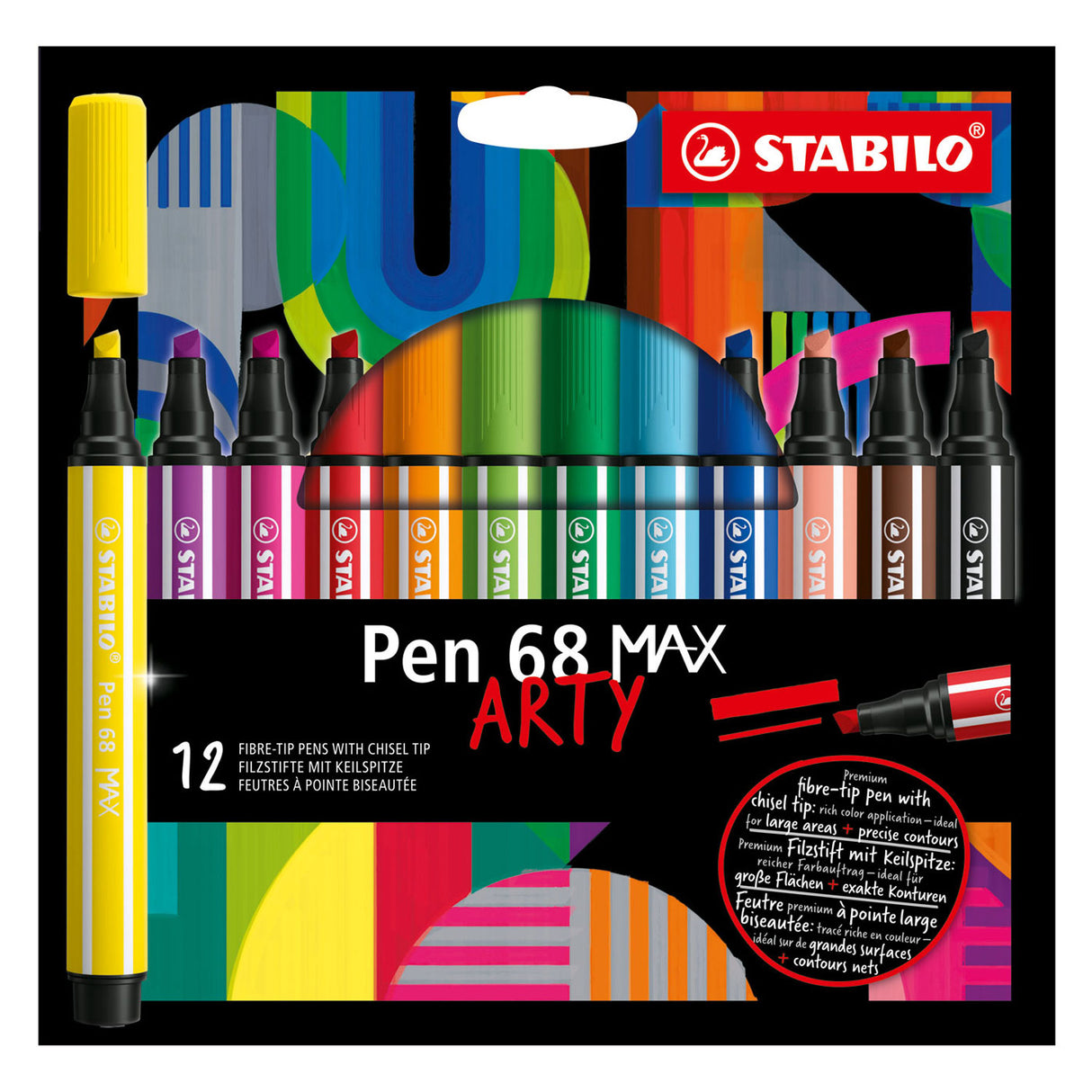 Stabilo Pen 68 Max Arty Felt -Tip Pen med tjock mejsel Peak Peak 12 -färger